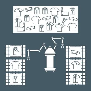 Smart automatic robotic sorting of clothes. Illustrazione stock