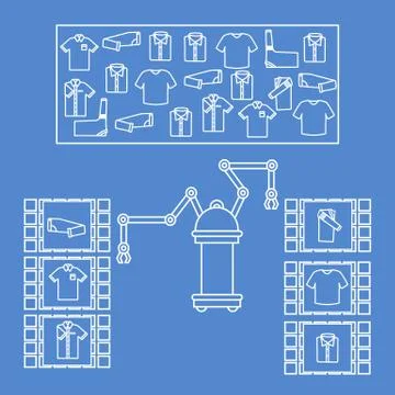 Smart automatic robotic sorting of clothes. Illustrazione stock