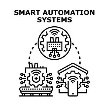 Smart automation systems controlling industrial and home technology Stock Illustration