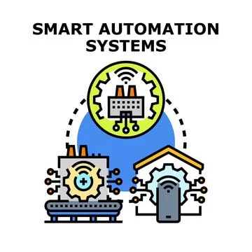 Smart automation systems controlling industrial and home technology Stock Illustration
