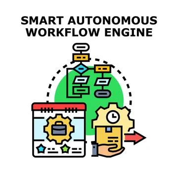 Smart autonomous workflow engine concept creating business process Stock Illustration