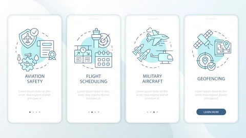 Smart aviation technologies animated onboarding mobile app screens Stock Footage 337777584