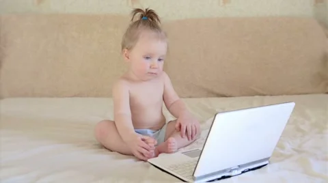 Smart baby uses a computer Video stock 44179223