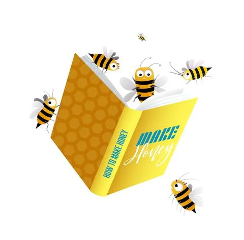 Smart Bee Reading Book Studying about Honey Stock Illustration