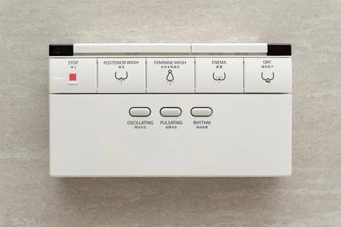 Smart bidet remote control, electronic toilet operation panel Stock-Fotos