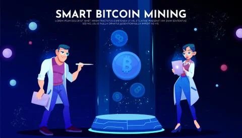Smart bitcoin mining landing page, scientists Stock Illustration