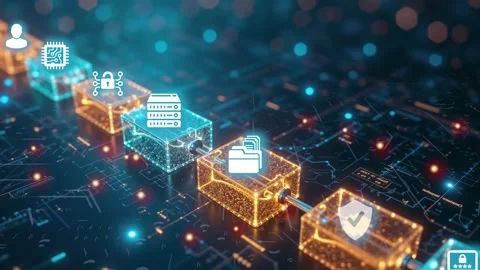 Smart Blockchain Transactions and Digital Finance with AI Integration.Cloud  Stock Footage 305158079
