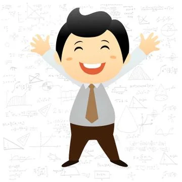 Smart boy cartoon background with math and science formulas Stock Illustration