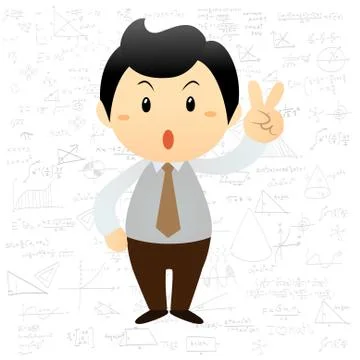 Smart boy cartoon background with math and science formulas Stock Illustration