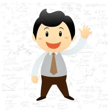 Smart boy cartoon background with math and science formulas Stock Illustration