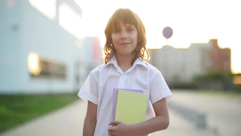 Smart Boy Is Holding A Notebook. He is Ready To Back To School. Portrait Of Stock Footage 99805061