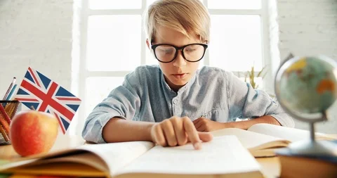 Smart Boy Learning English 库存影片 115312032