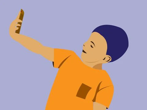 Smart Boy Take a Selfie Flat Vector Illustration Stock Illustration