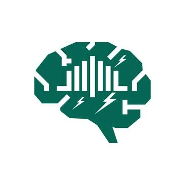 Smart Brain Analytics Technology with Data Chart and Lightning Symbol Illustrazione stock
