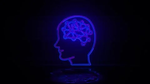 Smart brain artificial intelligence in neon effect mp4 video Stock Illustration
