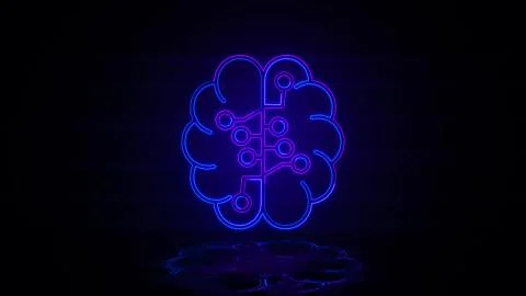 Smart brain artificial intelligence in neon effect mp4 video Stock Illustration