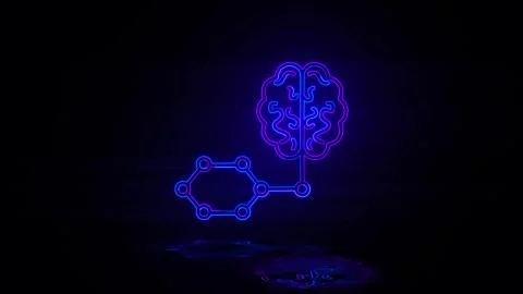 Smart brain artificial intelligence in neon effect mp4 video 스톡 일러스트