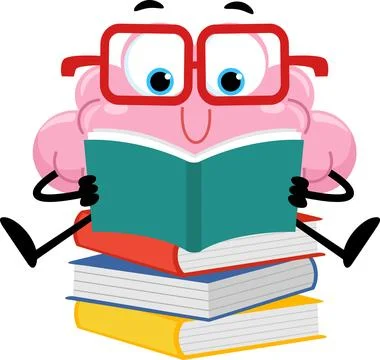 Smart Brain Cartoon Character Reading Book Stock-Illustration