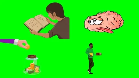 Smart brain characters students reading books and hands saving revenues 2d Stockbeeldmateriaal 334703228