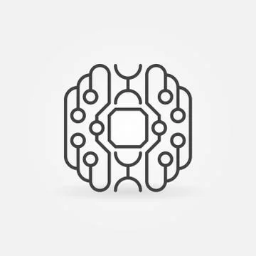 Smart brain concept outline icon. Cyberbrain vector symbol Stock Illustration
