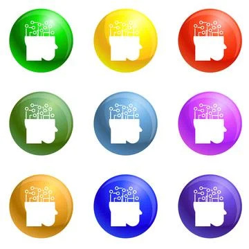 Smart brain mind icons set Stock Illustration