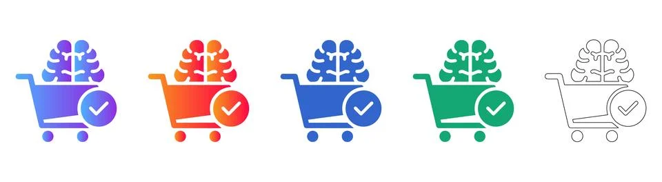 Smart Brain Purchase and Validation Icon Set Stock Illustration