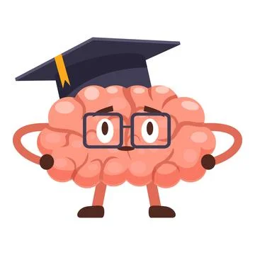 Smart brain wearing graduation cap and glasses, ready for knowledge Illustrazione stock