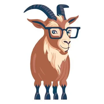 Smart brown ram in eyeglasses. educated animal. Stock Illustration