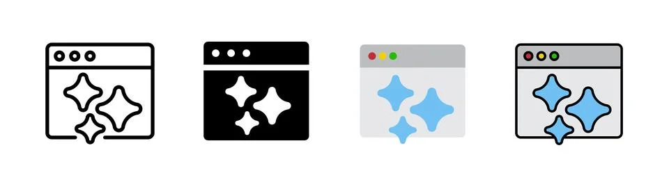 Smart browser AI integration, Artificial Intelligence website icon, outline.. Illustrazione stock