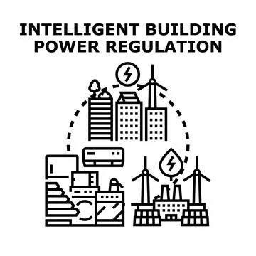 Smart building actively managing energy regulation system Ilustración de archivo