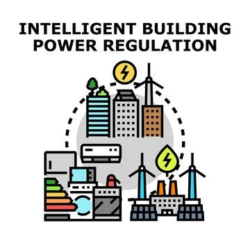 Smart building actively managing energy regulation system Ilustração Stock