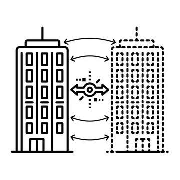 Smart building data synchronization and digital twin technology icon 스톡 일러스트