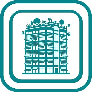 Smart building design illustration teal and white with rooftop garden for s.. Stock Illustration