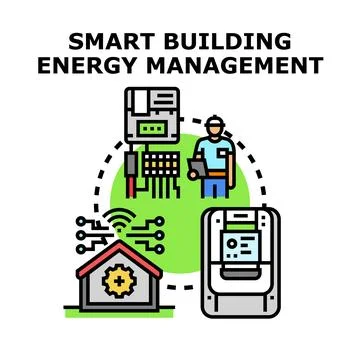 Smart building energy management system optimizing energy consumption Ilustración de archivo
