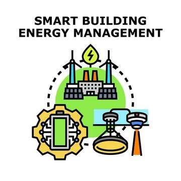 Smart building energy management system optimizing consumption and sustaina.. Ilustración de archivo