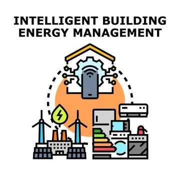 Smart building energy management system illustration Ilustración de archivo