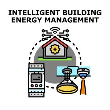 Smart building energy management system controlling devices Ilustração Stock