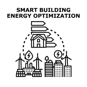 Smart building energy optimization concept with sustainable energy sources Stock Illustration