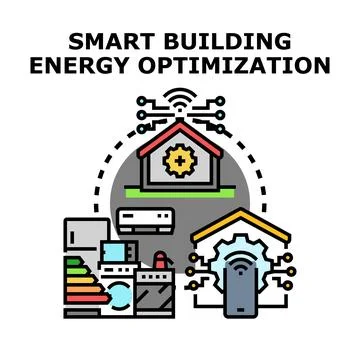 Smart building energy optimization concept with connected devices Stock Illustration