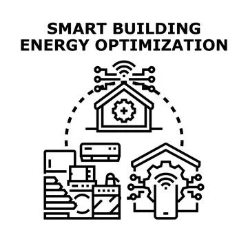 Smart building energy optimization concept with connected devices Ilustração Stock