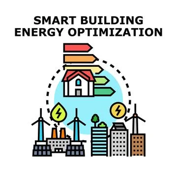 Smart building energy optimization concept with sustainable energy sources Stock Illustration