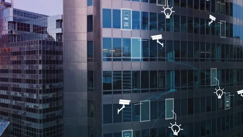 Smart building management with cctv cameras and iot devices in Chicago, digital Stock Footage 345492317