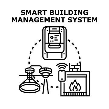 Smart building management system managing home automation technology Ilustración de archivo