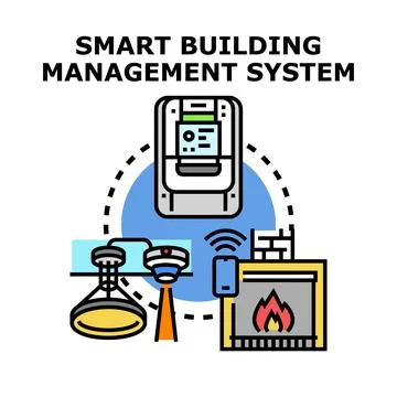 Smart building management system managing home automation technology Stock Illustration