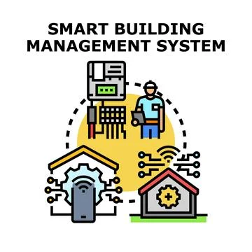 Smart building management system with remote control technology Stock Illustration