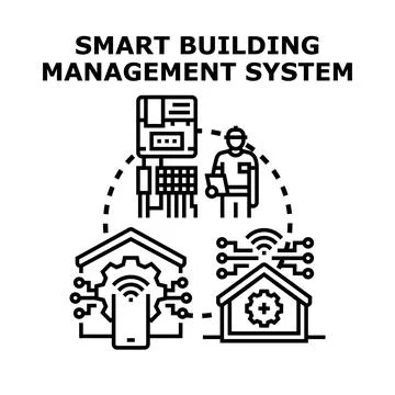 Smart building management system with remote control technology Stock Illustration