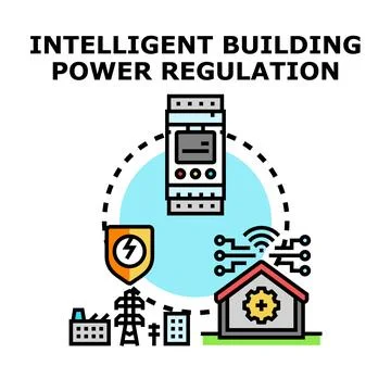Smart building optimizing power grid energy consumption 스톡 일러스트
