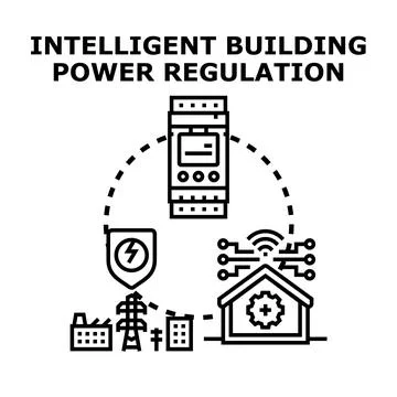 Smart building optimizing power grid energy consumption Ilustração Stock
