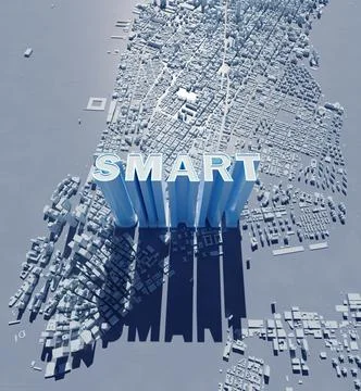 Smart building in techno mega city background, urban and futuristic technolog Ilustración de archivo
