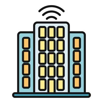 Smart building transmitting wireless connect signal icon Ilustración de archivo